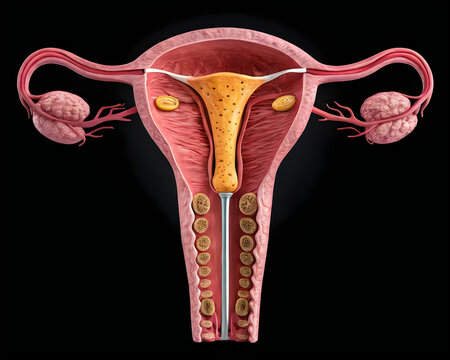 Anatomical illustration of the female reproductive system focusing on the uterus