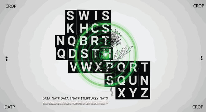 Letter tiles, green accents, typography set, alphabet letters, vector graphics