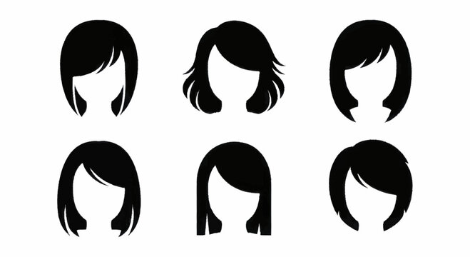Collection of various female hairstyles in silhouette form.