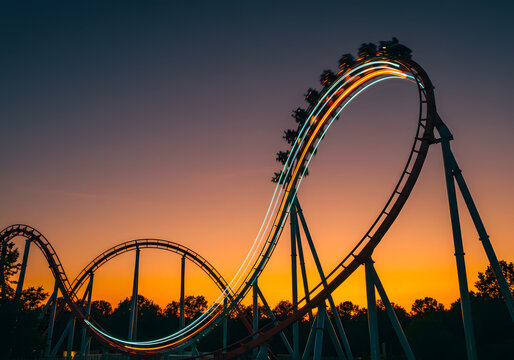 Roller coaster sunset attraction