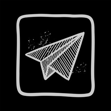 Hand Drawn White Paper Plane Icon On Black Chalkboard Background Illustration