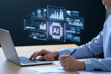 Fototapeta premium Business Professional Engaging with AI Technology and Data Analysis