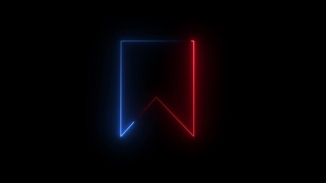 Glowing neon line bookmark save icon animation. representing saved pages, reading list, favorites, quick access, marked items, and modern digital animation on black background.