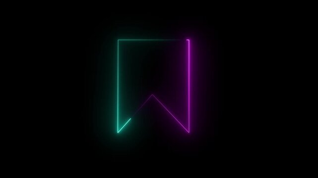 Glowing neon line bookmark save icon animation. representing saved pages, reading list, favorites, quick access, marked items, and modern digital animation on black background.