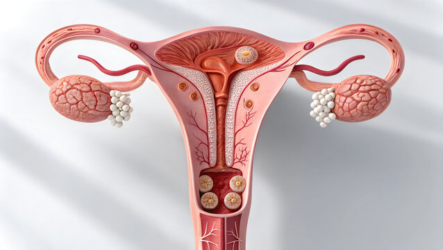 Anatomical illustration of the female reproductive system highlighting key organs