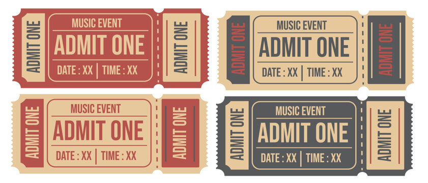 Music event tickets, admit one