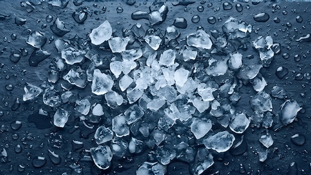cold clear Ice cubes with water drops background