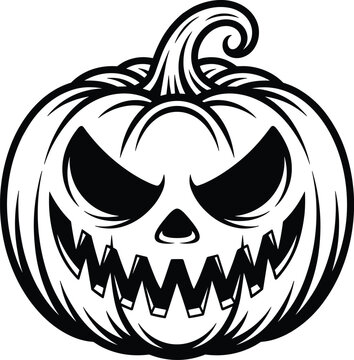 A spooky jack o lantern with a menacing skull face on white background