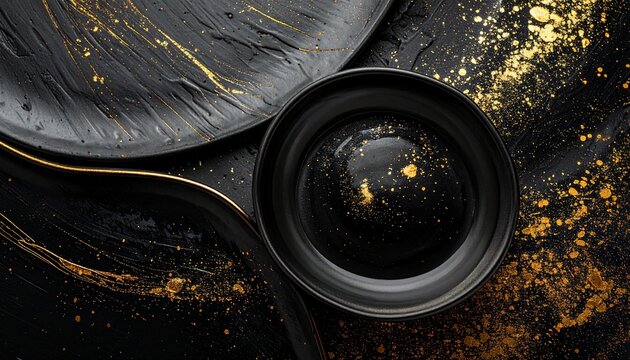 Japanese Black Lacquer Texture with Gold Dust, Urushi Lacquerware Background for Luxury Brands