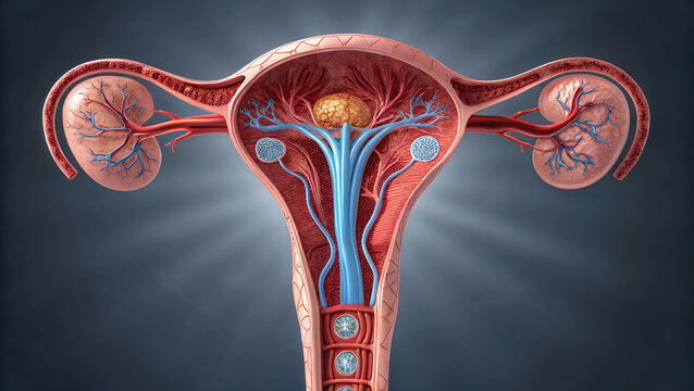 Anatomical illustration of the female reproductive and urinary systems