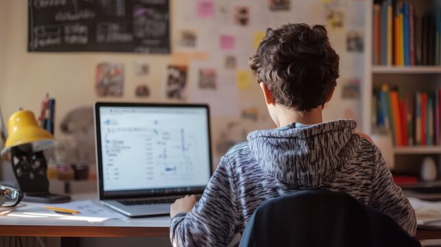 Teenager online math tutoring session on laptop