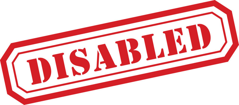 A strong red rubber stamp style graphic prominently showing the word DISABLED on a pristine white canvas