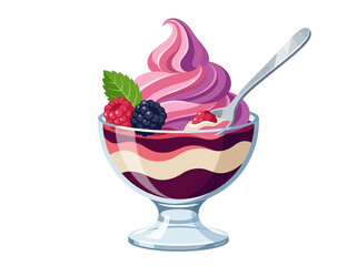 Mixed Berry Frozen Yogurt Parfait with Raspberry and Blackberry in Glass Bowl Vector Illustration © amat