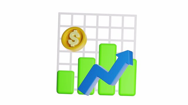 3d looping ui icon financial success with bar graph, upward trend, and dollar coin. Suitable for business presentations, financial reports, and investment concepts.