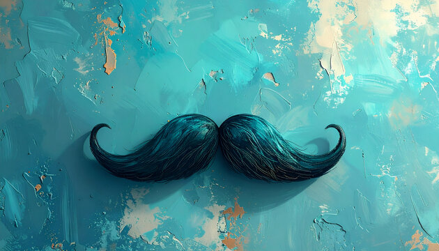 Artistic Black Moustache on Textured Teal Background.
