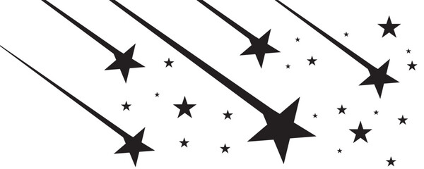 Black falling stars icon. Shooting stars icon vector set. Abstract silhouette of shooting star. Meteorite and comet symbols. Flying comet with tail, falling meteor, abstract galaxy element. © GACORR