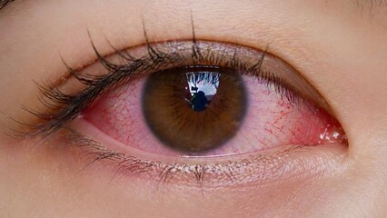 Close up red irritated eye with visible veins dryness allergy infection concept. © ภัทรดนัย บุญชูเดชะ