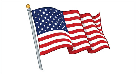 Fototapeta premium Waving american flag illustration on a white background