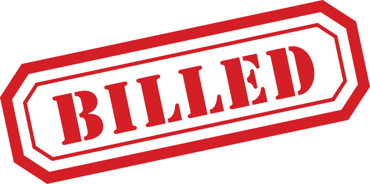 Distinctive red hexagonal rubber stamp featuring the capitalized word BILLED on a clean white background