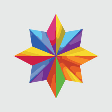 Modern 8 Point Star Graphic Symbol for Brand Identity,

Creative Rainbow Geometric Starburst Vector Icon,

Sharp Edge Colorful Star Ornament for Festive Decoration,Minimalist Symmetrical Star Vector 