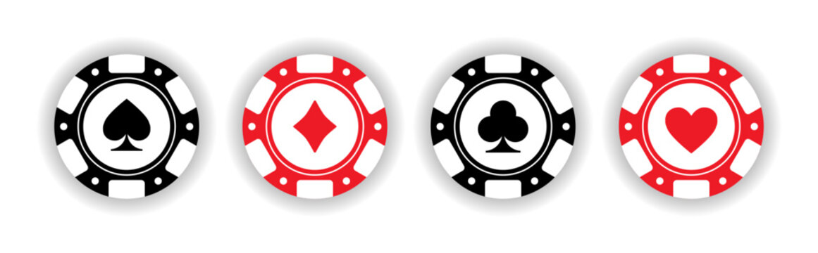 hearts diamonds clubs spades poker chip icon set, playing card suits