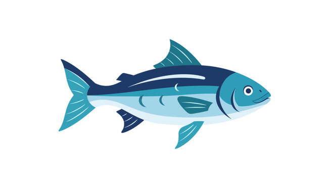 Blue Fish Swimming Ocean Water Column.