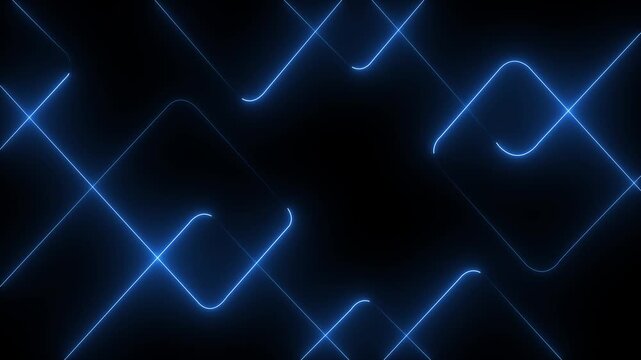 A glowing vibrant abstract background featuring dynamic neon line patterns in shades of cyan .Glowing neon line light Black Background .Neon red laser lines animation. 4k video animation