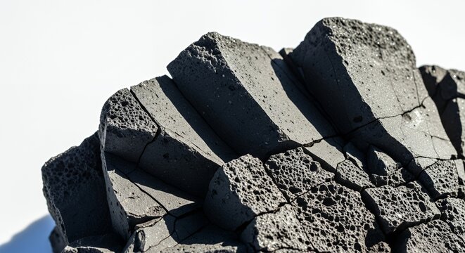 Close-up of Volcanic Rock Formation with Distinct Layers and Textures.