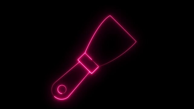 Neon pink glowing putty knife scraper tool animation on a black background, home repair, construction, DIY renovation, or manual labor