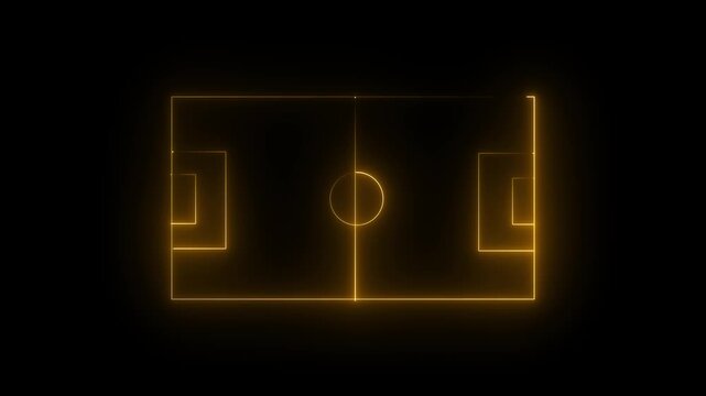 Animation of neon sports stadium on black background with neon lights match football isometric field video animation, Soccer field stadium or football lawn with panoramic. neon lights video animation
