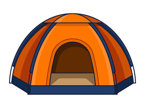 Orange Dome Camping Tent Illustration - Outdoor Adventure and Travel Gear Vector Icon Isolated on White