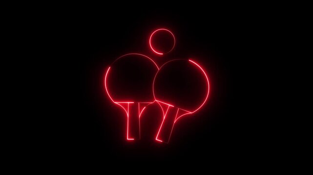Dynamic red neon ping pong paddles and ball animation on a dark background, abstract sport concept, looping motion graphic, futuristic glow effect, high resolution.