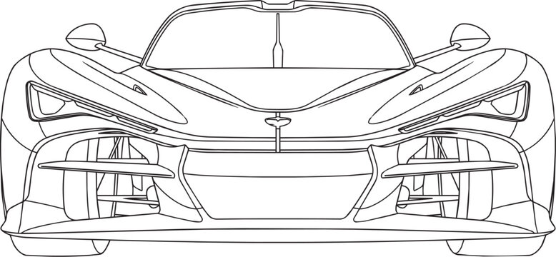 Front view of a sleek hypercar, modern sports vehicle