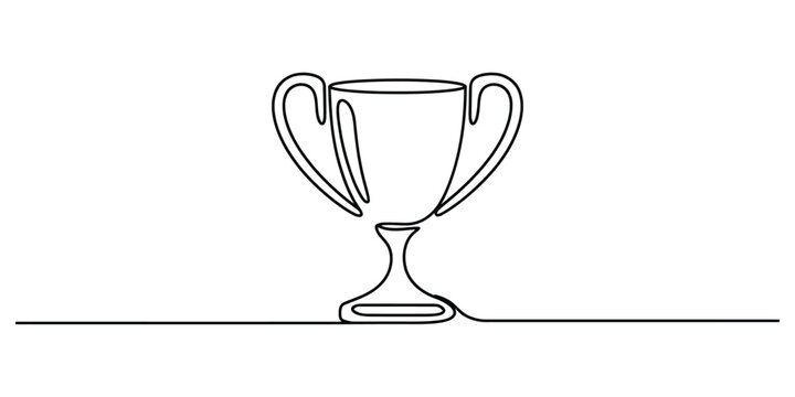 Continuous single line drawing of a winner trophy cup