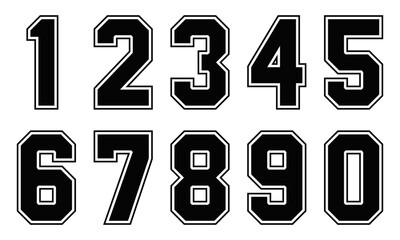 Naklejka premium black classic sport uniform number set, college basketball or baseball team shirt design elements, scoreboard items collection