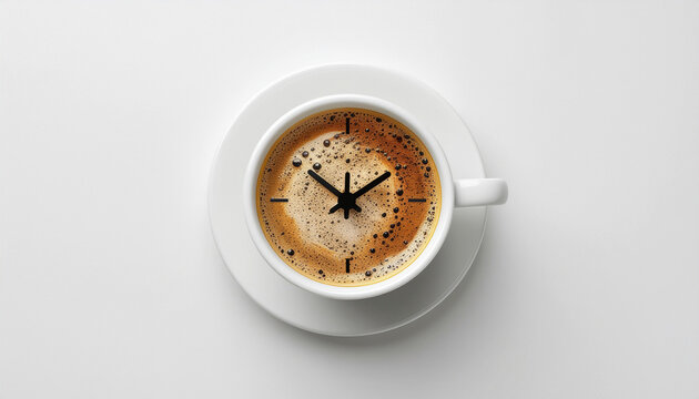 コーヒーカップに時計を重ねた時間と休息のコンセプトイメージ generative ai