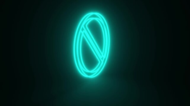 Not Approved Symbol Cyan Color Mark Glowing and Rotating on Black Background