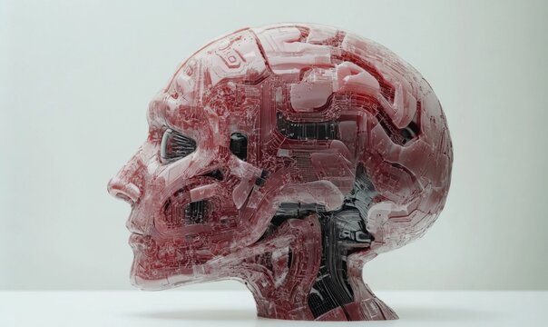 Human head with brain augmented reality, looks calm and peaceful, future technology