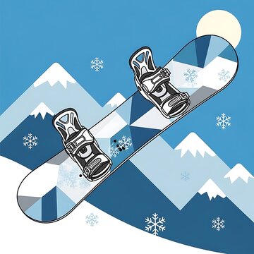 Snowboard Adventure - A Winter Sports Illustration in Snowy Mountains.