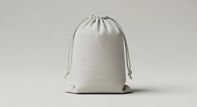 Minimalist white drawstring fabric bag