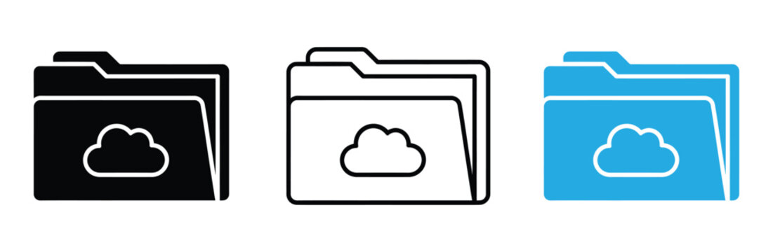 Cloud storage icons in black, White, And blue for data management and organization