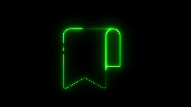 A bright neon green bookmark icon animation smoothly appears and animates on a dark background, representing saving or favoriting content, perfect for digital interfaces and web design elements.