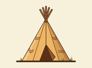 Minimalist Native American Teepee Vector Illustration - Traditional Indigenous Tipi Dwelling Icon © Rendi