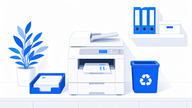 Office multifunction printer with paper output binders and recycle bin