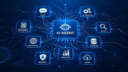 Fototapeta premium Ai agent central system with features illustration