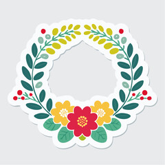 Fototapeta premium Floral Wreath with Berries and Flowers