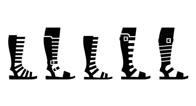 Roman Gladiator Sandals Icon Set - Ancient Footwear Collection