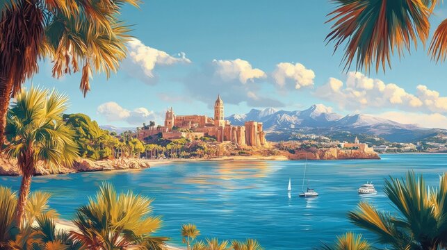 Palma De mallorca Spain Poster Illustration Travel Print Decor Gift Paper Canvas Wall Retro Art