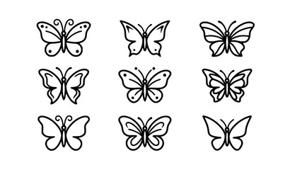 Minimal Butterfly Outline Vector Set – Simple Symmetrical Insect Icons for Logo and UI Design © Rakibul