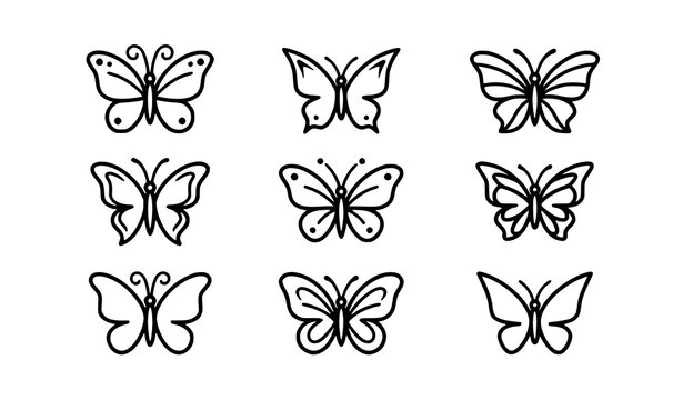 Minimal Butterfly Outline Vector Set &ndash; Simple Symmetrical Insect Icons for Logo and UI Design